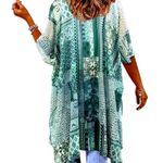 CCC Bohemian Style Patchwork Cape Lightweight Sheer Fabric Elegant Turquoise Whi Green Size XL Photo 5