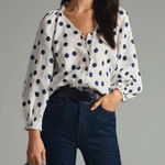 Anthropologie Maeve NWT Small Audie Linen Puff-Sleeve Blouse Cottagecore Boho Photo 0