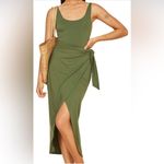 Exlura Women's Sleeveless Solid Split Front Bodycon Midi Tank Dress with Belt RED (641) Photo 2