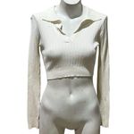 All The Ways Women's Ivory Ribbed Collared Crop Top Size M Photo 4