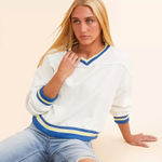 Free People  Rio French Terry V-Neck Pullover Sweatshirt Ivory Size XS Sporty Photo 0