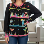 VINTAGE Berek Margarita City Sweater Black Colorful Cardigan Hand Knit 90s M Size M Photo 1