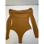 AFRM Maxine Off the Shoulder Marrowed Edge Thong Bodysuit in Chestnut. Size XS Brown Photo 2