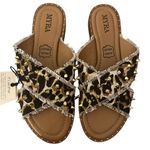 NWT Myra Fudge Flats Leather Textile Upper Leopard Animal Print Slide Sandals 9 Black Photo 5