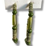 Free People Bom Bom Island Beaded Bohemian Half Hoops in Green NWT Beach Photo 2