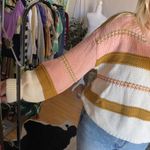 Boutique Stripe V-Neck Balloon Sleeve Pullover Sweater Size Mediujm Photo 4
