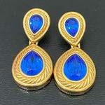 Swavorski Vintage 90s SWAROVSKI Swan Signed Royal Blue Teardrop Crystal Drop Earrings 22g Photo 6