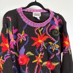 American Vintage Vintage Grandma Black Floral Bright Knit Sweater Whimsical Garden Cottage Medium Photo 2