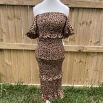 Little Mistress OUTRAGEOUS FORTUNE MATERNITY OFF SHOULDER SHIRRED FRILL HEM MIDI DRESS Photo 1