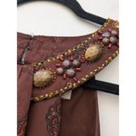 ECI  New York Women's Blouse Top Geometric Beaded Brown Stones Size 10 Photo 1