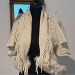 Cream Knit Fringe Shawl with Fur Trim Size undefined Photo 2