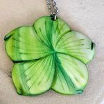 Boho Green Mother of Pearl Plumeria Flower Necklace and Matching Earrings Photo 2