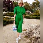 ZARA  Green Pleated Satin Midi Dress Balloon Sleeves RARE Bloggers Fav Size‎ XS Photo 1