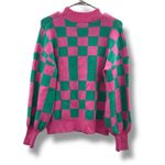 ZESICA Checkerboard Knit Sweater Women’s Size Small Pink Green Pullover Long Photo 1