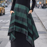 IC Collection XS Boat Neck Asymmetrical Layer Mix Dress Hunter Green Long Sleeve Black Photo 0