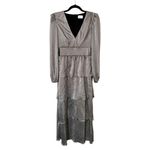 Saylor  Long Sleeve Metallic Tiered Maxi Dress Gold Small Photo 1