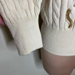 Marled Sweater Small Womens Cream Beaded Cable Knit Crew Neck Puff Sleeve Winter Multiple Photo 2