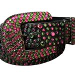 MICHAEL MORRISON Swarovski WICKED Leather Belt Rhinestone Pink Green Cowgirl S/M Black Photo 1