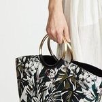 Flynn Hampton Flora Metallic Weave Floral Tote Bag Purse Metallic Ringed Handles Black Photo 1
