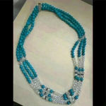 𝅺HAND Beaded Turquoise and Silver Bead Necklace Earrings Bracelets Blue Photo 1