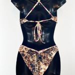 Tinibikini Leopard Floral Reversible Bikini High Neck Set Brown Pink Medium Photo 1