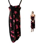90'S Y2K SLIP DRESS VINTAGE EXPRESSIONS FLORAL MAXI BLACK/RED DRESS SIZE X LARGE Red Photo 2