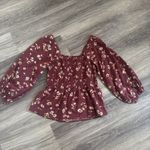 Madewell Red Smocked Top Floral Peplum Blouse with Balloon Sleeves Lucie Photo 3