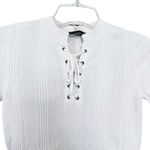 Roberto Collina Ecru Ribbed Lace Up Short Sleeve Knit Top Sweater Photo 1