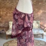 Indigo Thread Co Dress Maxi Floral Pom Flounce Burgundy XS Tiered Brunch Garden Pink Photo 7