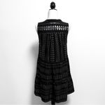 Elan  Black Metallic Silver Sleeveless Tiered V Neck Relaxed Fit Short Dress S Photo 5