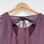 Le Marais Paris Silk Blouse Women's Medium Plum Ruffle Bow Back Sheer Roll Tab Purple Photo 5