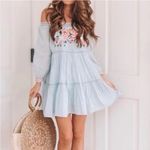 Free People  Sunbeams Embroidered Off The Shoulder Mini Dress Light‎ Blue S Photo 3