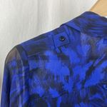Bebe 100% Silk Black & Blue Print Sheer Long Sleeve Button Up Blouse Top M Photo 2