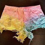 Unif Pastel Tie Dye Jean Shorts Distressed Denim 2010s Cut Offs Festival Rave Photo 0