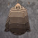 J. McLaughlin  Silk Tan Black Striped Button Blouse Womens Large Photo 1