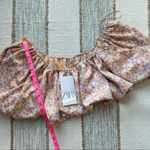 ZARA Printed Satin Effect Puff-Sleeve Off-The-Shoulder Crop Top Women’s Medium Photo 5