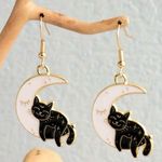 The Moon Exquisite Enamel Black Cat Design Dangle Earrings Photo 0