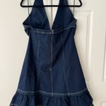 Anthropologie Pilcro Halter Deep-V Open-Back Denim Flounce Mini Dress, Size XL Photo 10