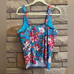 Lands' End Chlorine Resistant Square Neck Tankini Top Turquoise Lily Palm 14ddd Photo 3