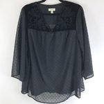 Style & Co  Womens Top Blouse Sheer Overlay Swiss Dot V Neck Floral Black 1X Photo 0