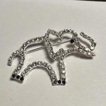 Rhinestone Elephant Silver Tone Animal Brooch Pin Black & Clear Photo 3