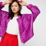 Free People  Easy Quilted Bomber Jacket Purple Zipper Oversized Dolman Size Small Photo 1