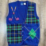 Vintage 90s Cottagecore Golf Plaid Knit Sweater Button Vest Size‎ Small Unisex Blue Photo 0
