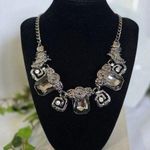 Boutique Oxidized Silver Statement Necklace with Smokey Grey Crystal Stones Photo 0