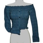 Aeropostale  Shirt Womens Small Blue Plaid Smocked Off Shoulder Button Front Photo 0