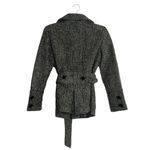 ZARA Wool Blend Long Sleeve Collard Belted ButtonUp Jacket Pockets M Grey Black Photo 4