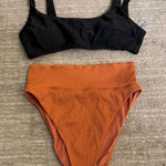 Aerie  Black Scoop Neck Top & Burnt Orange Hi-Rise Swim Bikini Bottoms Small Photo 0