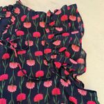 J.Crew Womens Navy Floral Ruffle Neck Tie Keyhole Flutter Sleeve Top XS Photo 2