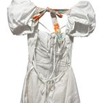 ZARA  Ivory White Puff Sleeve Mini Cut Out Back Lace Up Embroidered Dress Size XS Photo 5