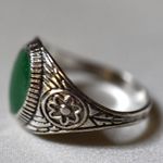 Source Unknown Charming Green Flat Stone Inlay Floral Etched Silver Tone Sizes 9,10,11 &12 Ring Photo 2